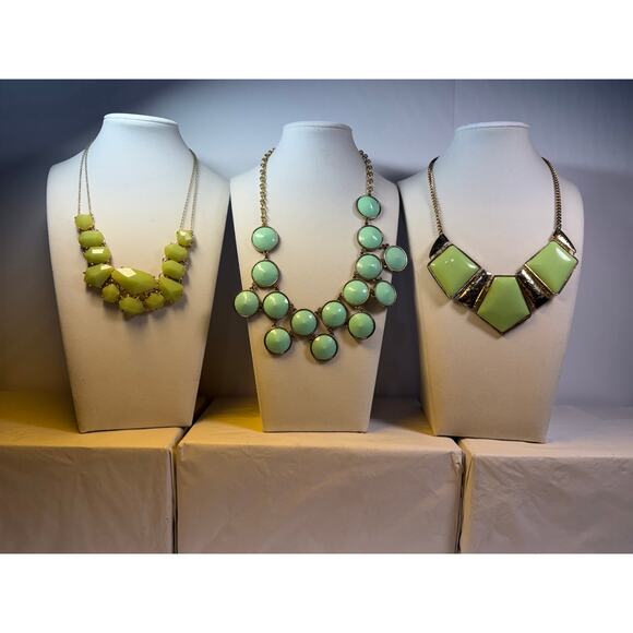3 light green statement bib flower floral bling enamel necklaces bundle lot - Picture 1 of 11